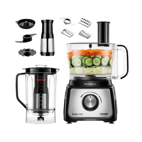 Multiprocesador Mondial 9 En 1 Turbo Chef Negro Inox 1000W
