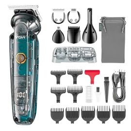 Kit Cortador de Pelo VGR V-102 6 en 1 Recargable - Negro/Transparente