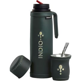 Kit de Mate Indio Símil Cuero - Verde Inglés 3 piezas