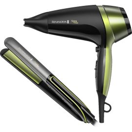 Kit Planchita + Secador Remington Shine Therapy S12A/D13A - Negro