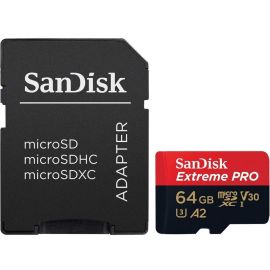 Memoria Micro SD SanDisk Extreme Pro 200-90 MB/s U3 con Adaptador de 64 GB
